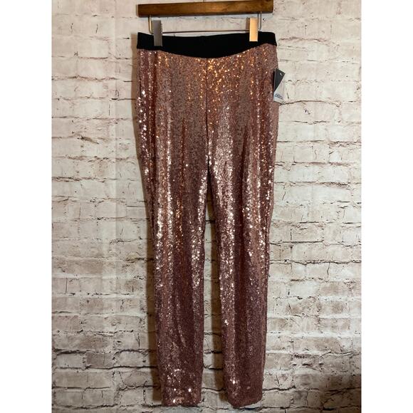 Project Runway Pants Womens Small All Over Sequins Blush Pink Pull On Stretch - Picture 1 of 15